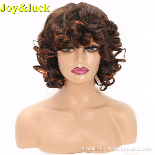 African Wholesale Hair Wigs for Black Women Daily Life Natural Short Bouncy Curly Ombre Brown Ladies Synthetic Full Hair Wigs